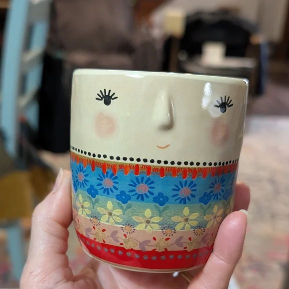 ​Natural Life Set of 2 Boho Face Ceramic Mugs / Planters - Inspirational - Picture 6 of 6